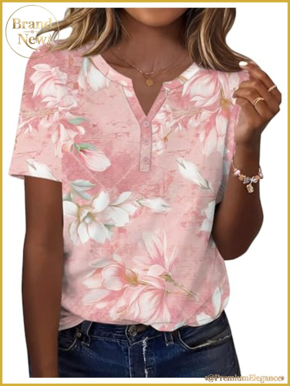 Women's V-Neck Button Short Sleeve Blouse - Lightweight Stretchy Dressy Casual